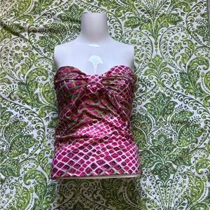 Women's Chillipop Strapless Twist-Front Blouse in Pink and Green